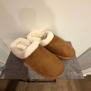 Brown faux suede clog slippers size 10